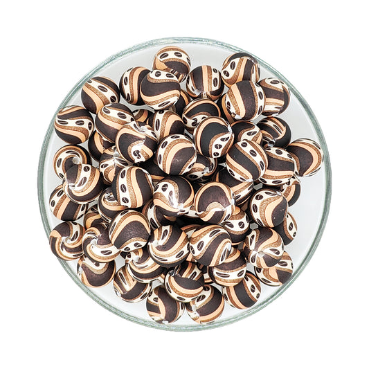 15mm Coffee Bean Print Round Silicone Beads