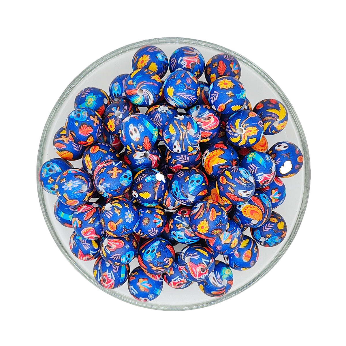 15mm Spooky Skull Print Round Silicone Beads