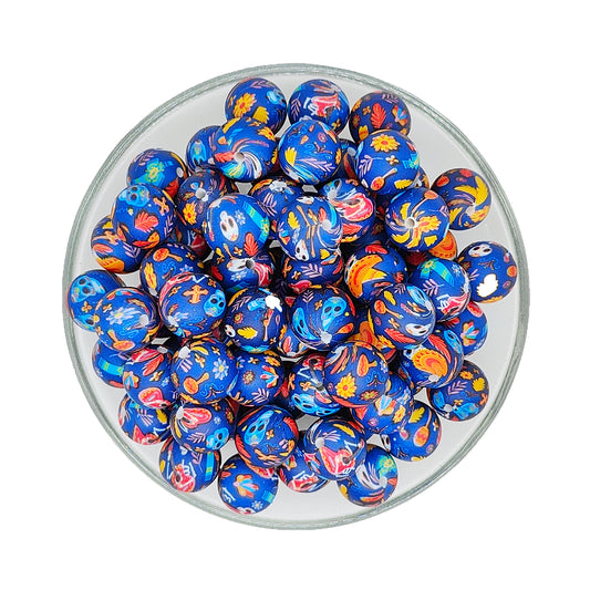 15mm Spooky Skull Print Round Silicone Beads