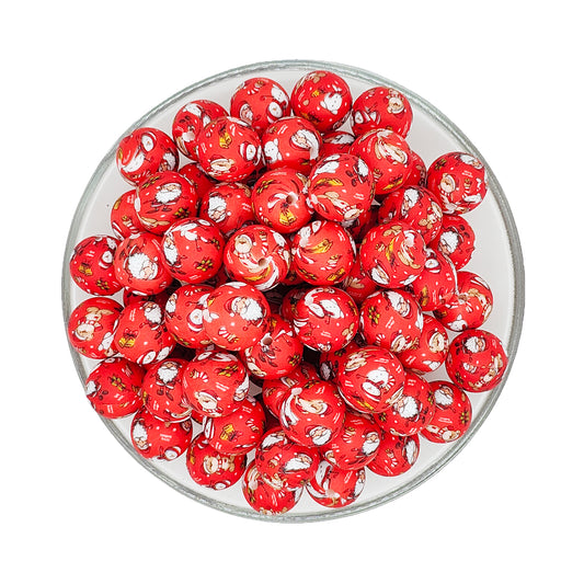 15mm Christmas Vibes Print Round Silicone Beads