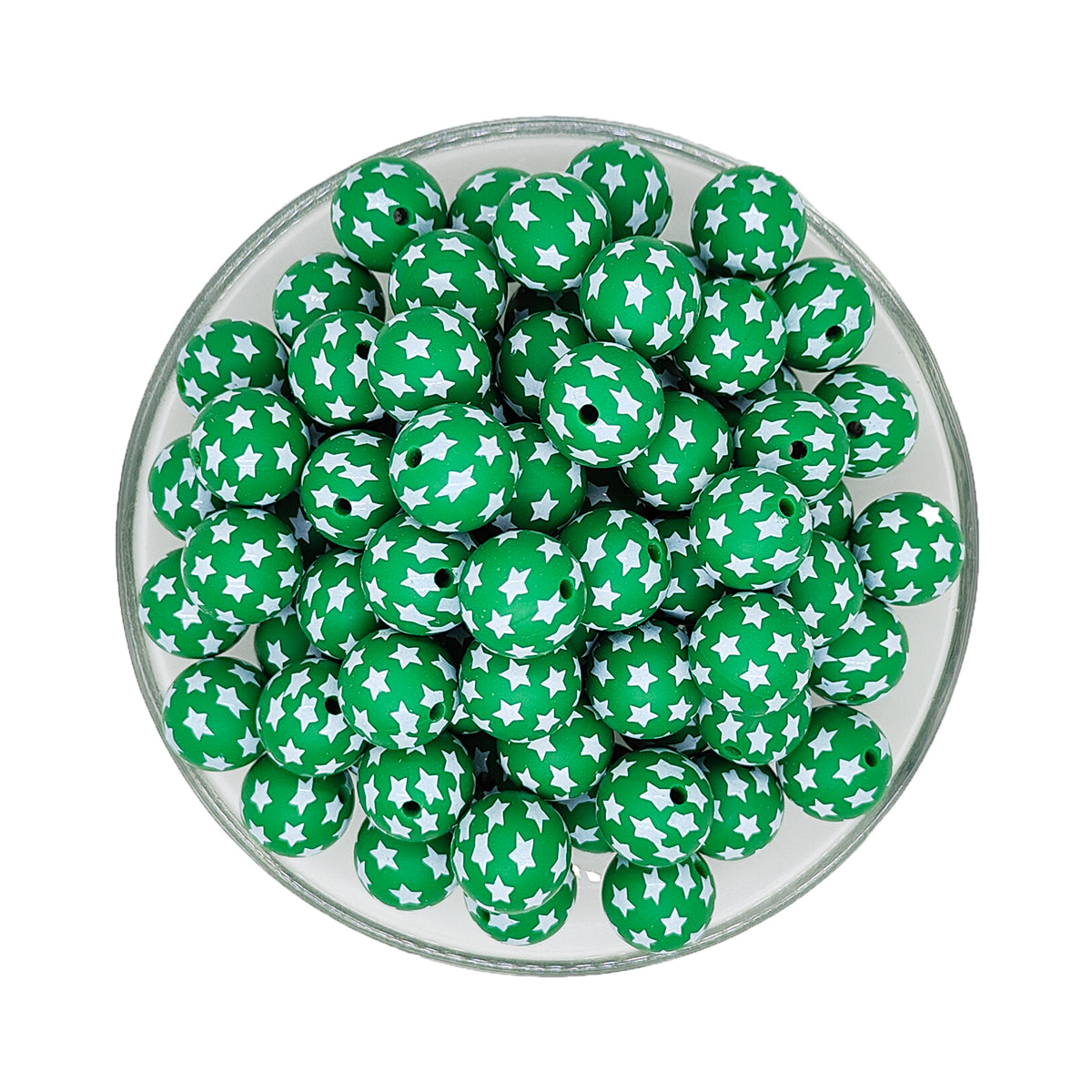 15mm Green Star Print Round Silicone Beads