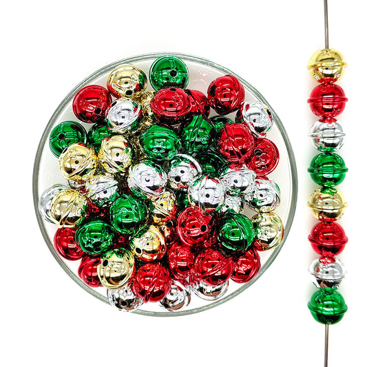 Christmas Bell Shaped Acrylic Beads, Bubblegum Beads