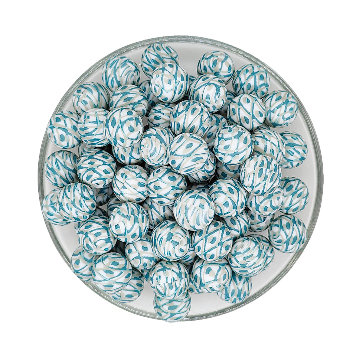 15mm Turquoise  Gray Aztec Print Round Silicone Beads