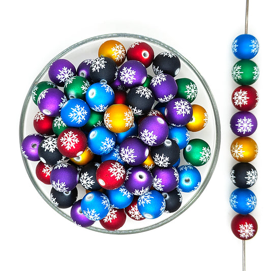 16mm Christmas Snowflake Frosted Acrylic Beads, Gumball Loose Beads