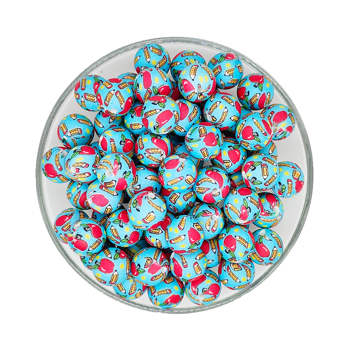 15mm Pencil Apple Print Round Silicone Beads