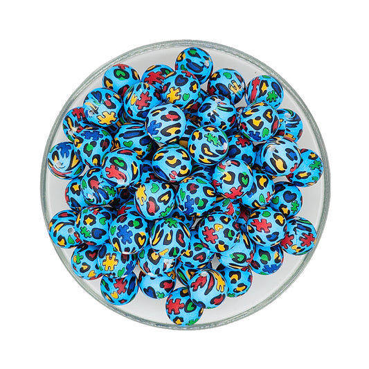 15mm Autism Leopard Print Round Silicone Beads