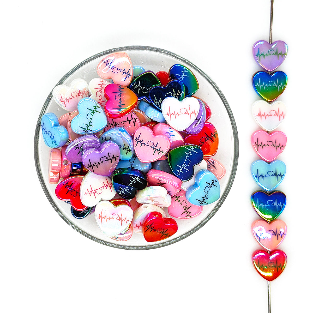 Flat Heart Bubblegum Acrylic Beads