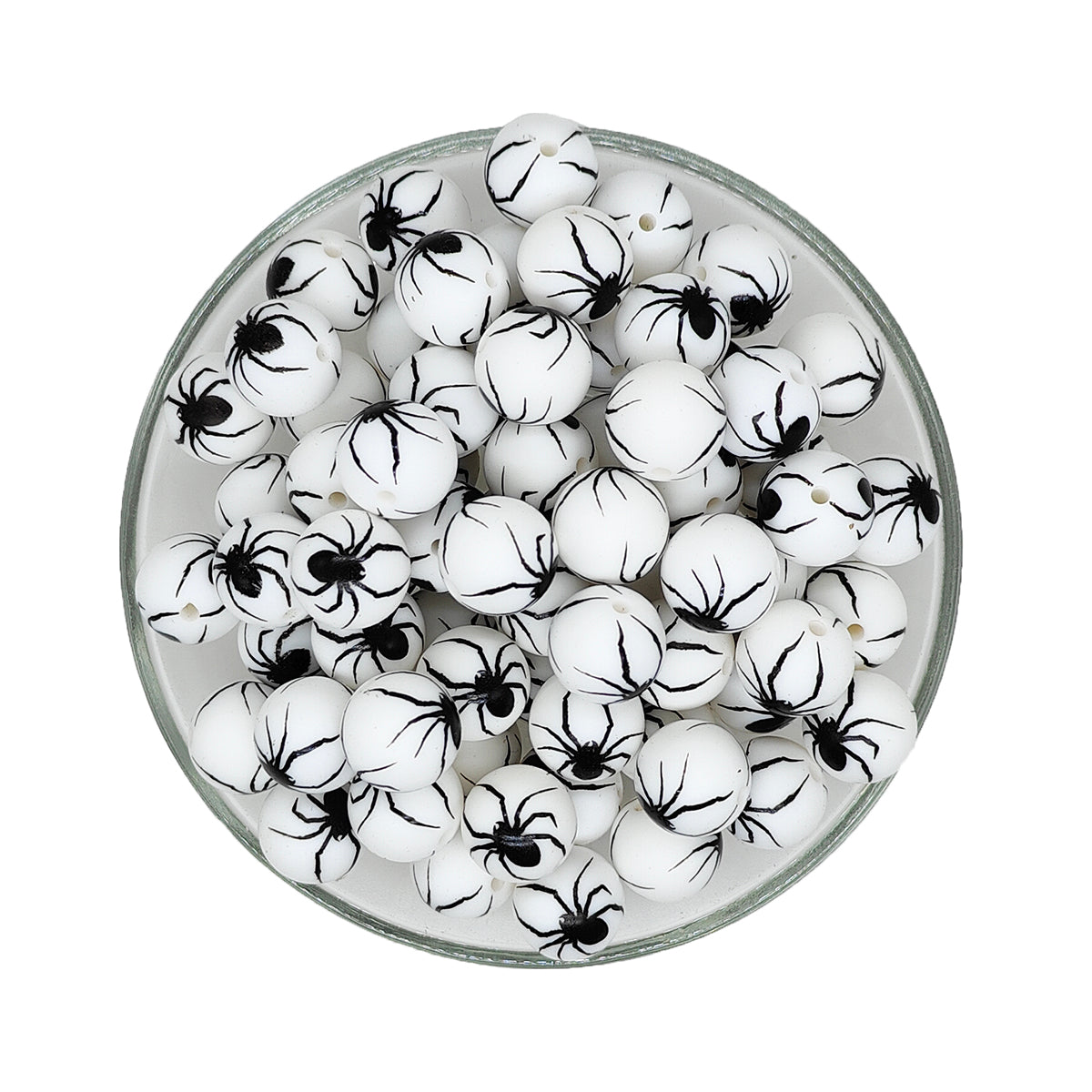 15mm Spider Print Round Silicone Beads