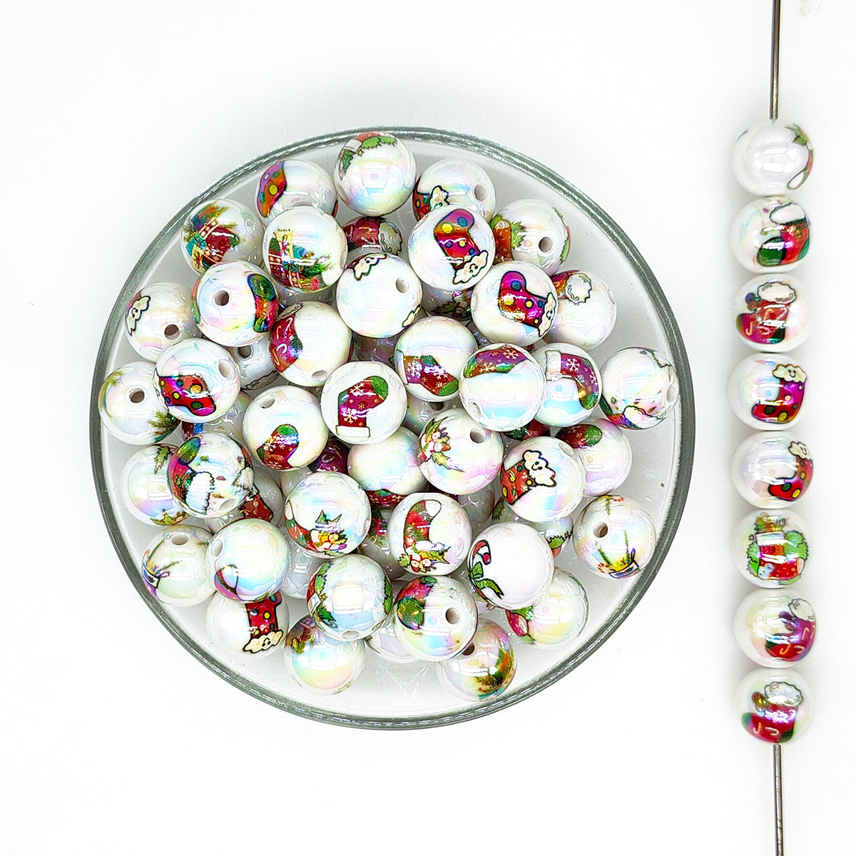 16mm Christmas Stocking Print Assorted Acrylic Gumball Beads