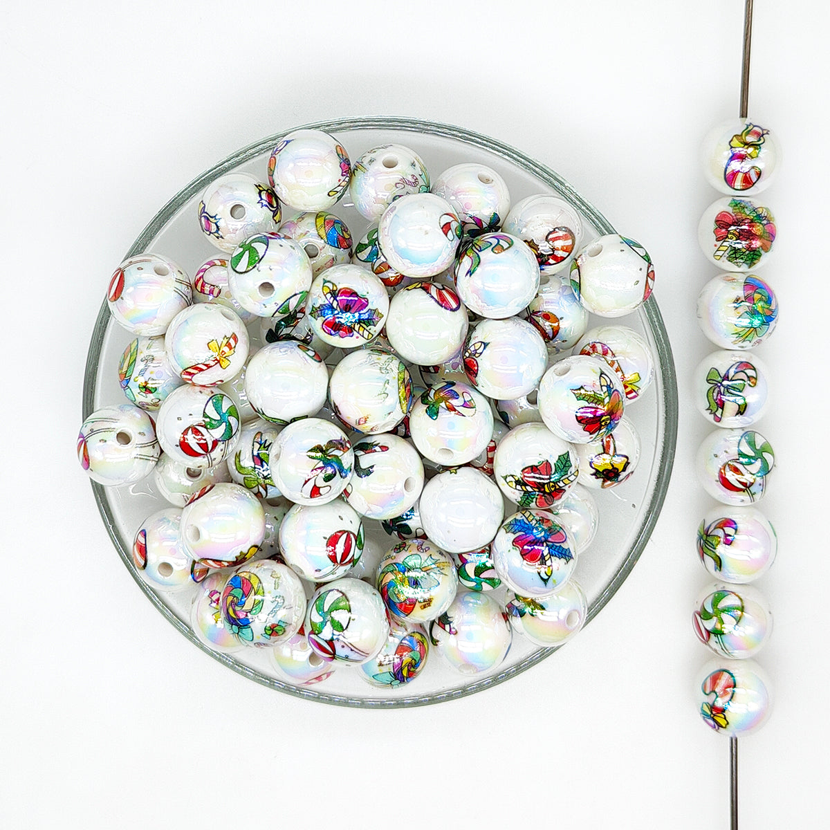 16mm Christmas Candy Print Assorted Acrylic Gumball Beads