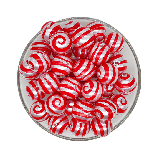 20mm Red Swirl Bubblegum Acrylic Beads