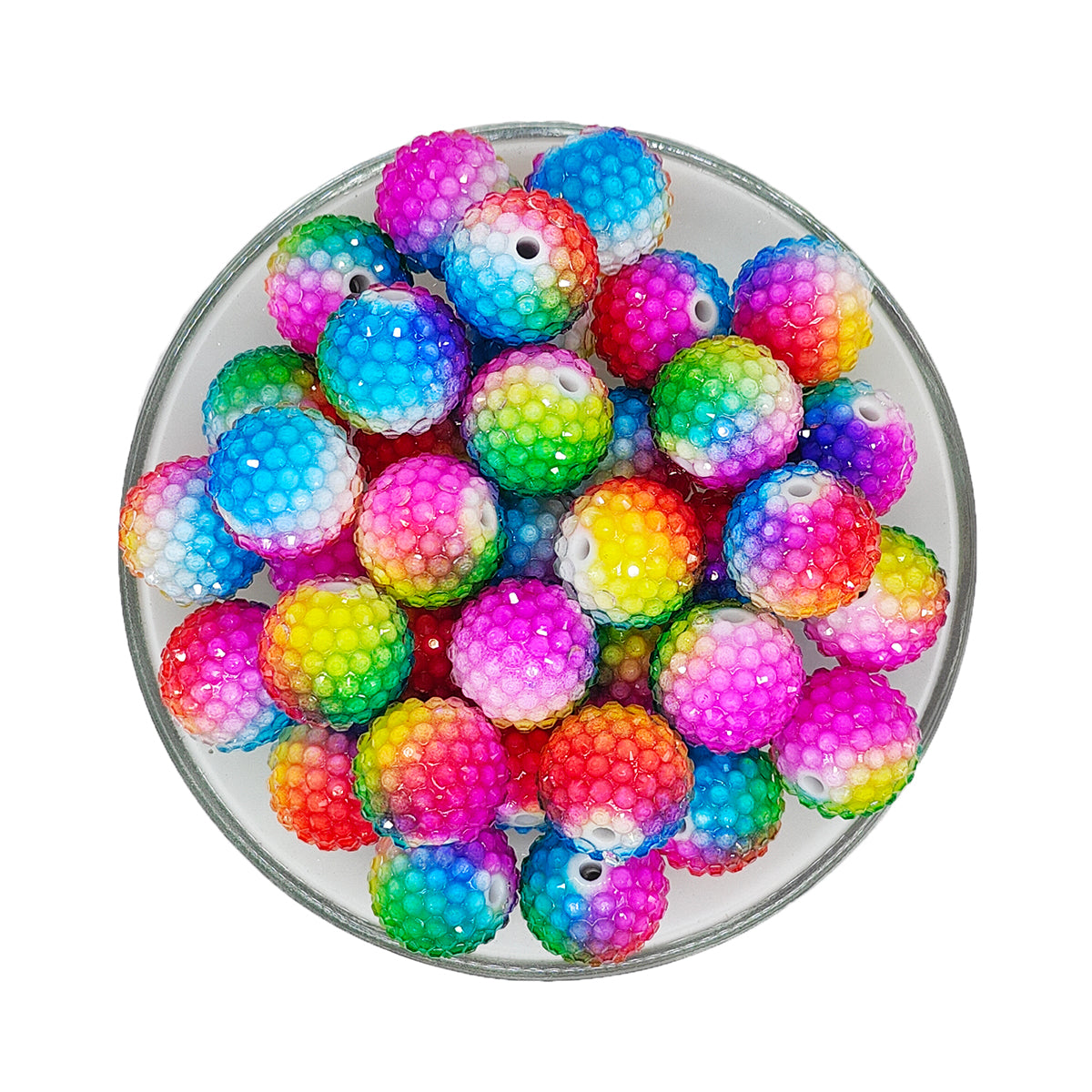 20mm Rainbow Rhinestone Bubblegum Acrylic Beads