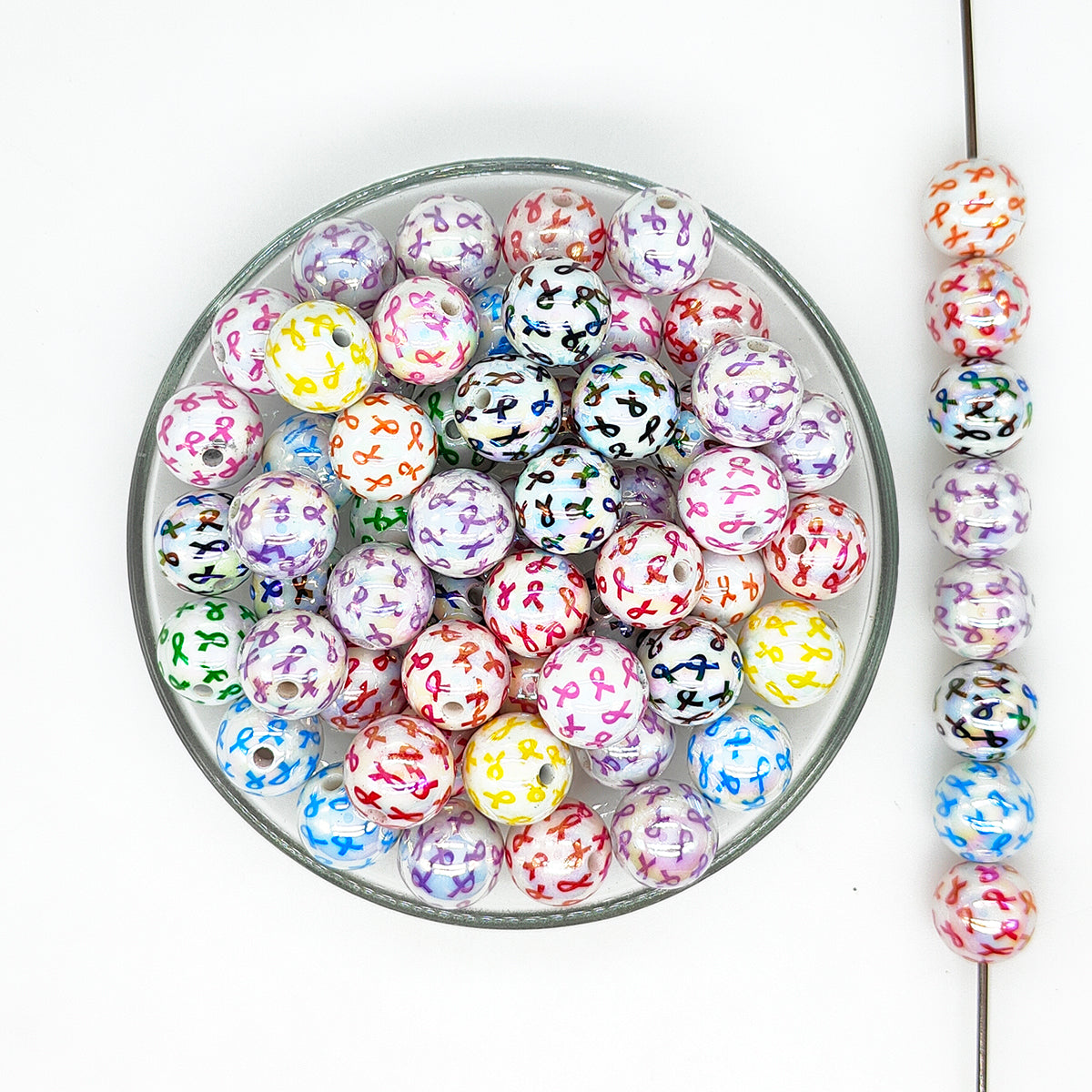 16mm Colorful Ribbon Print Assorted Arylic Gumball Beads