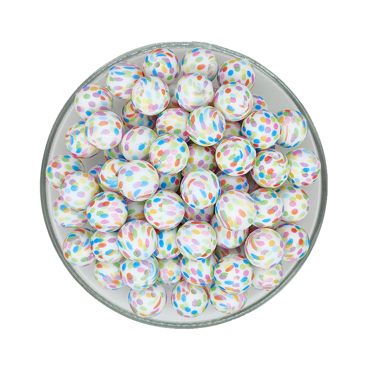 15mm Neon Light Print Round Silicone Beads