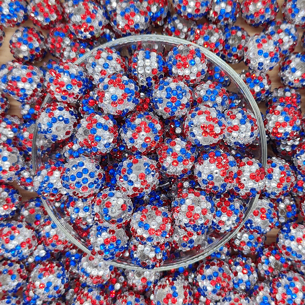 20mm Patriotic Rhinestone Bubblegum Acrylic Beads