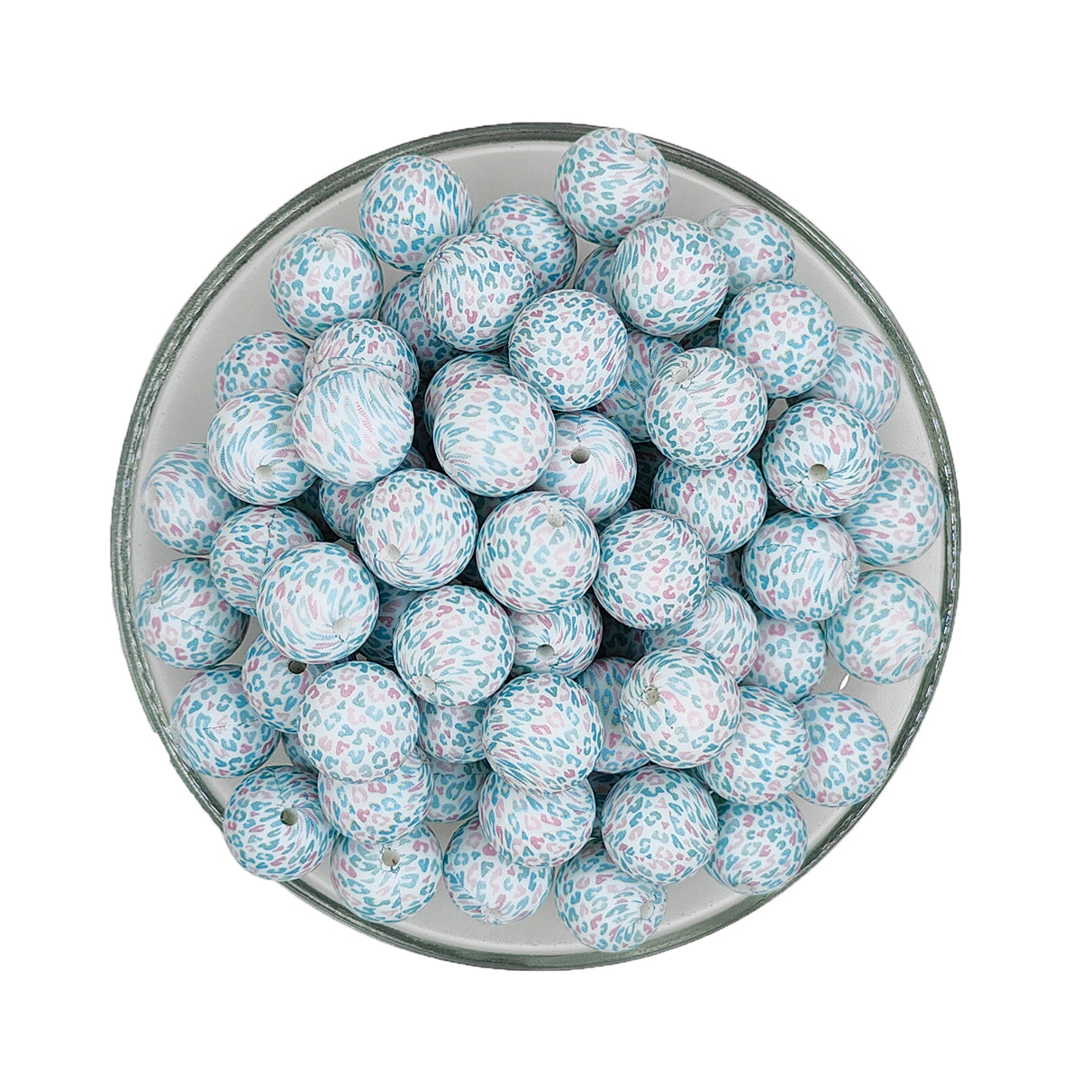 15mm Light Blue Leopard Print Round Silicone Beads