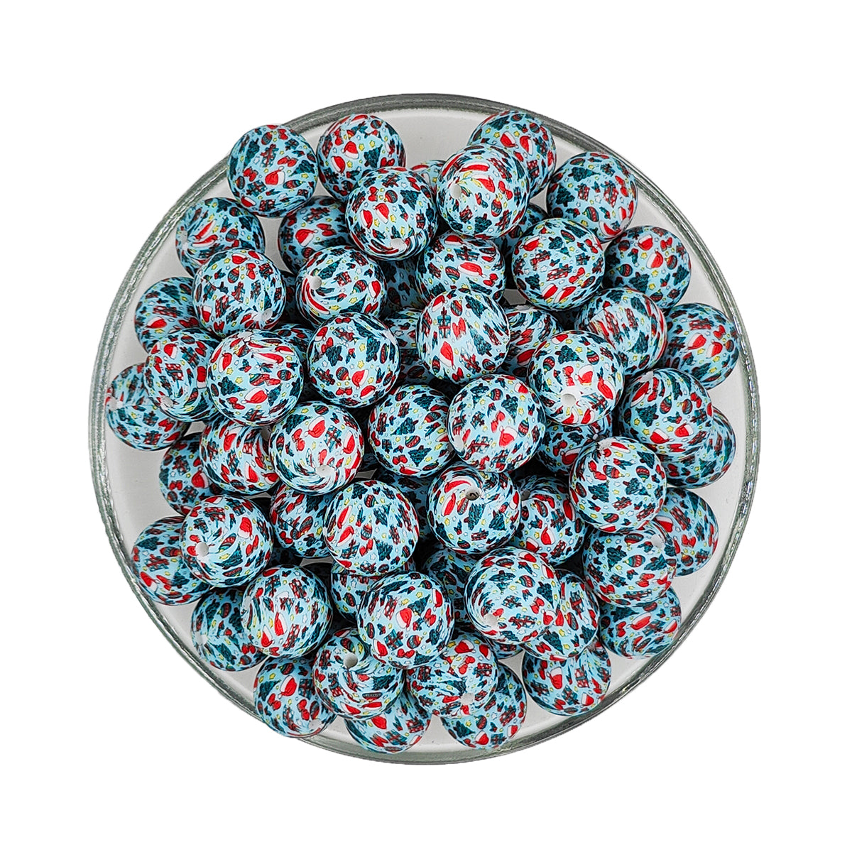 15mm Xmas Print Round Silicone Beads