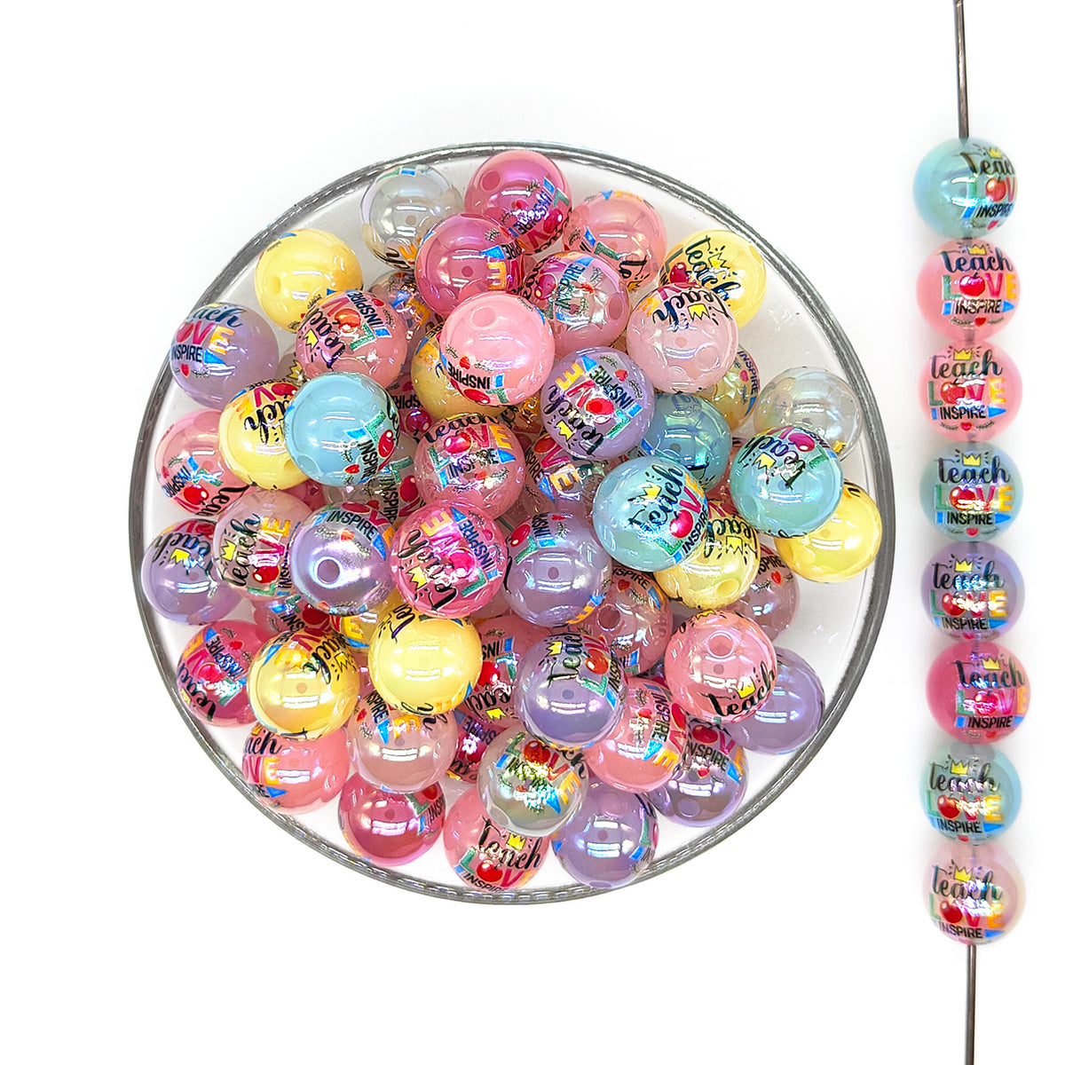 16mm Teach Love Print Assorted Acrylic Gumball Beads