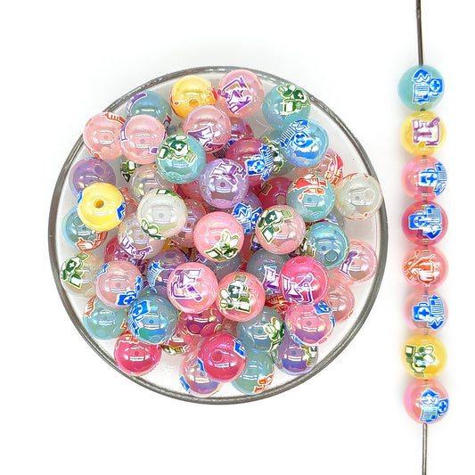 16mm Medical Print Assorted Acrylic Gumball Beads