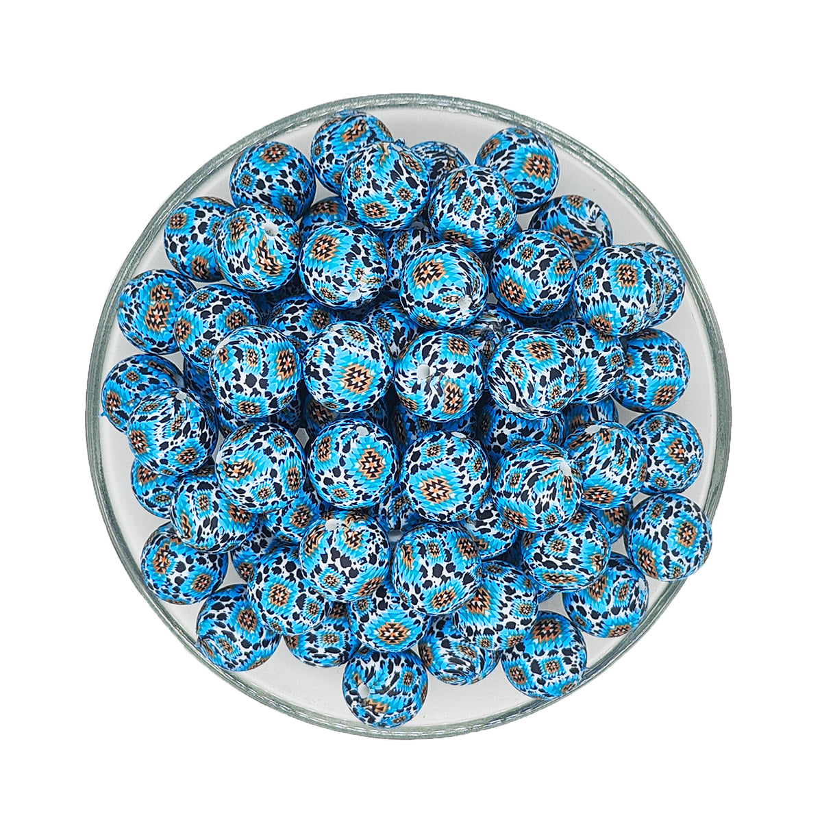 15mm Aztec Cow Print Round Silicone Beads