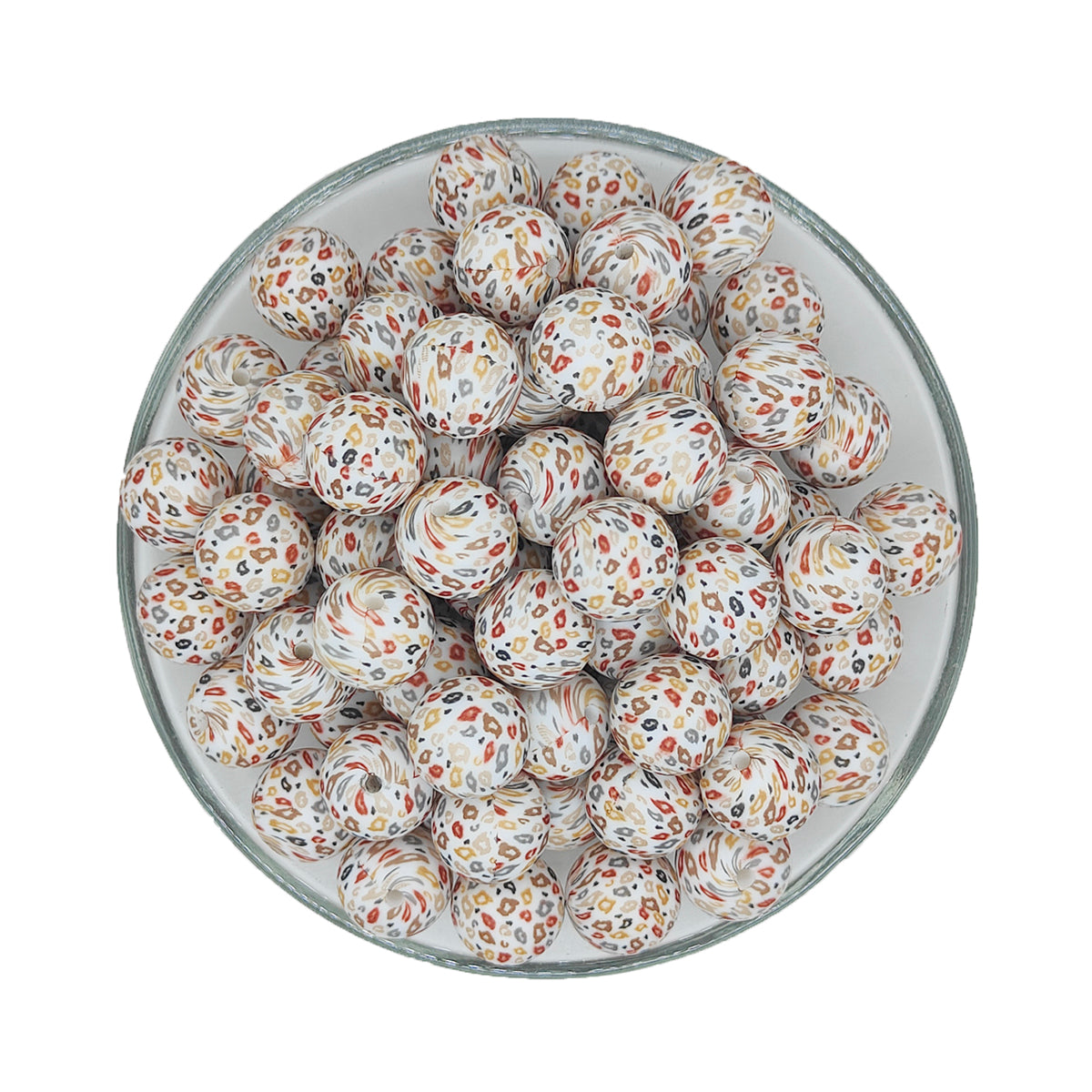 15mm Mini Colored Leopard Print Round Silicone Beads