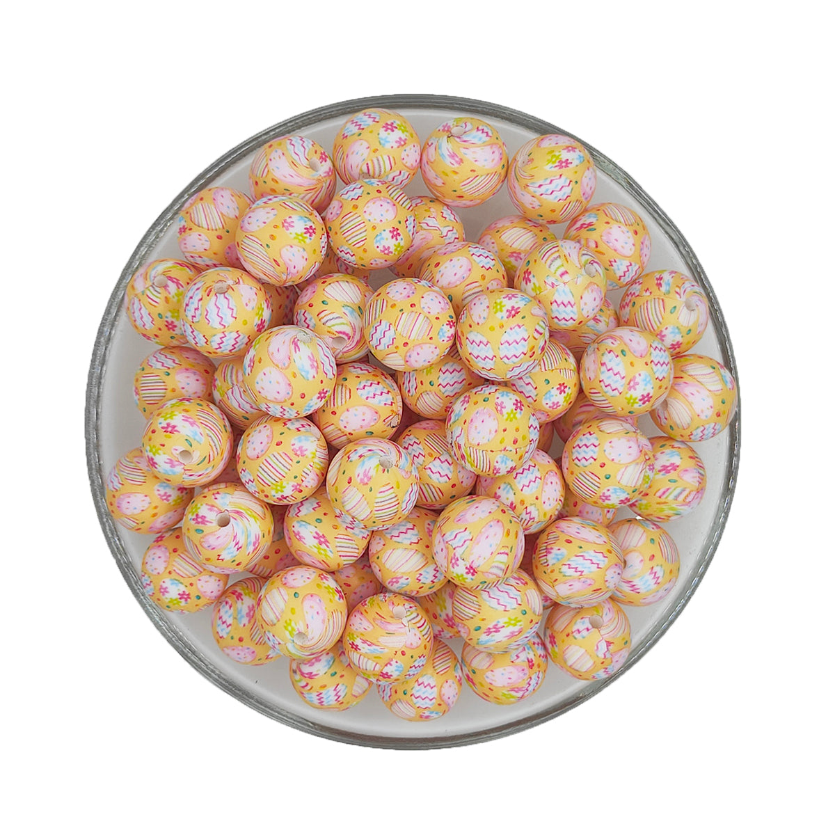 15mm Peach Pink Egg Print Round Silicone Beads