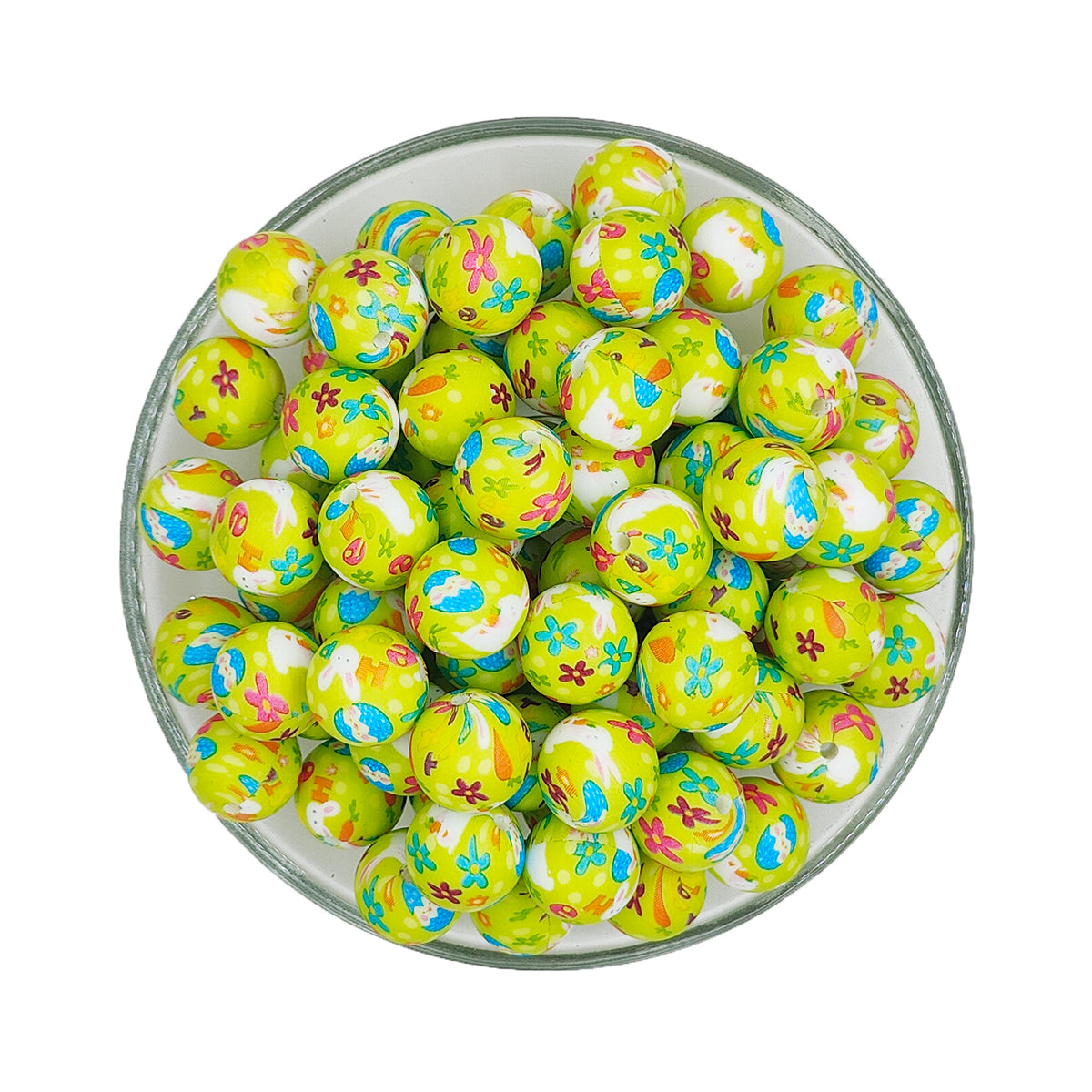 15mm Green Happy Easter Print Round Silicone Beads