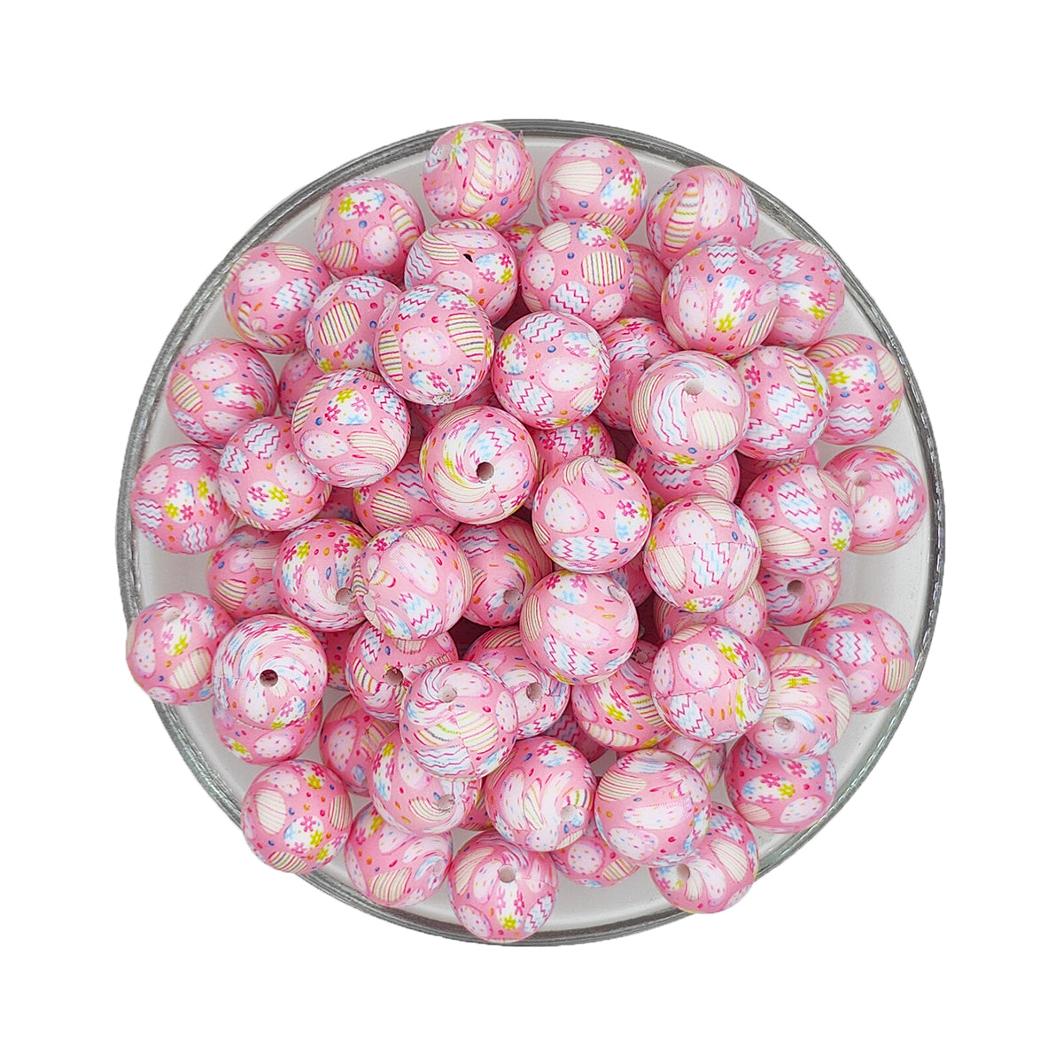 15mm Pink Easter Egg Print Round Silicone Beads