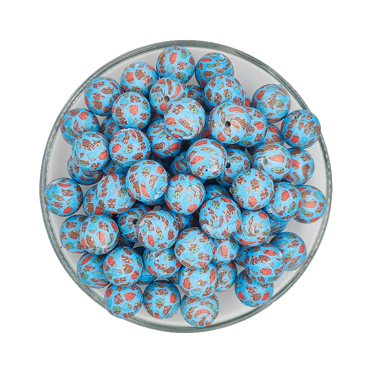 15mm Ice Cream Mug Print Round Silicone Beads