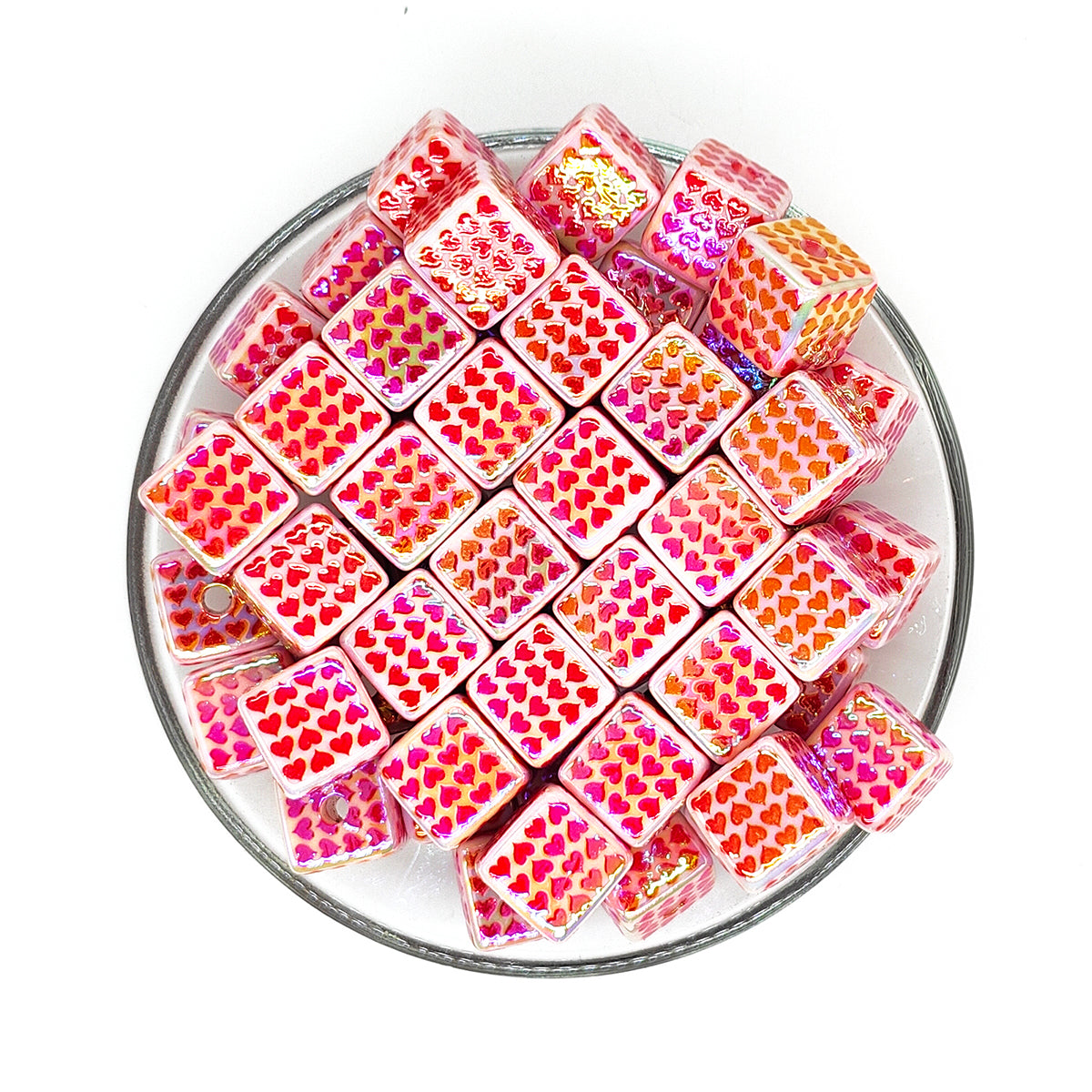 15mm Love Heart Square Cube Acrylic Beads