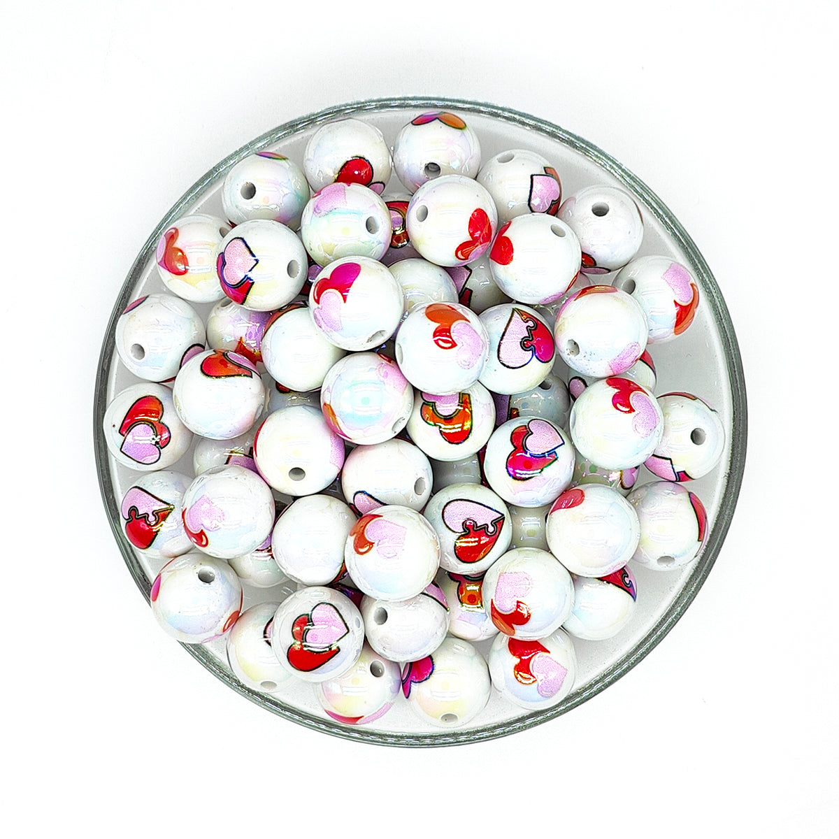 16mm Love Heart Print Assorted Acrylic Gumball Beads