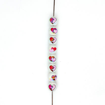 16mm Love Heart Print Assorted Acrylic Gumball Beads