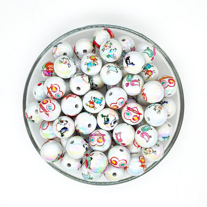 16mm Bird Love Print Assorted Acrylic Gumball Beads