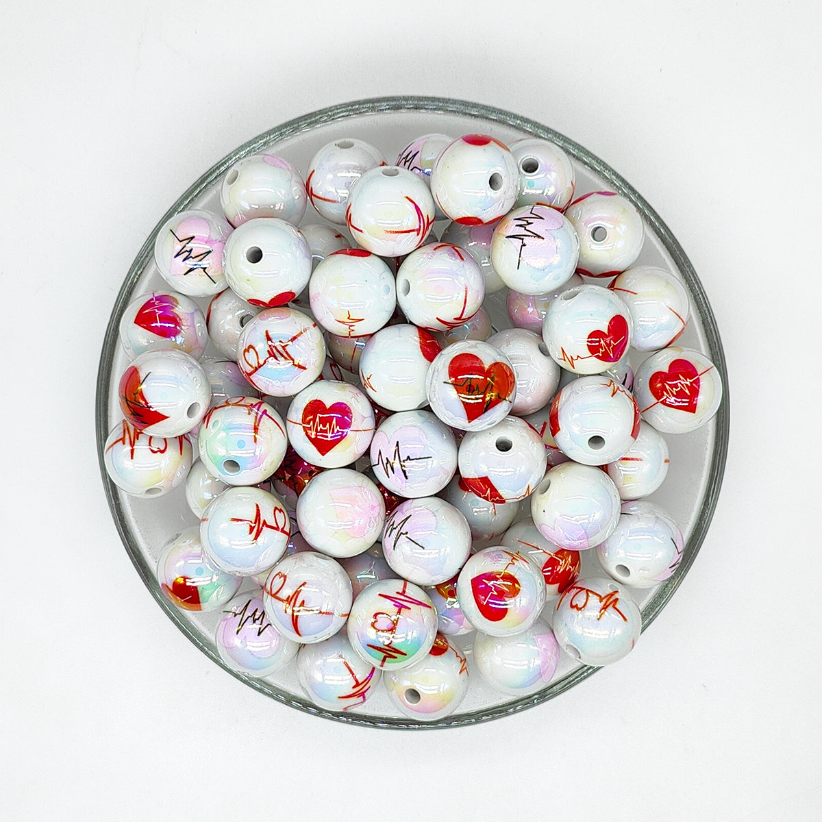 16mm Heart Print Assorted Acrylic Gumball Beads