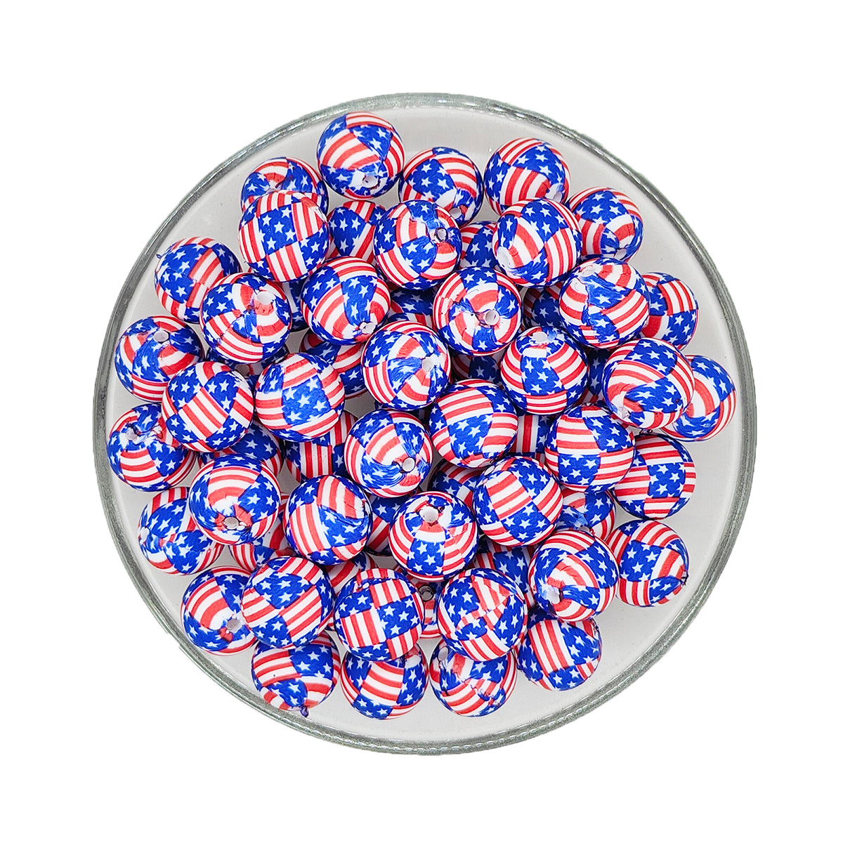 15mm New American Flag Print Round Silicone Beads