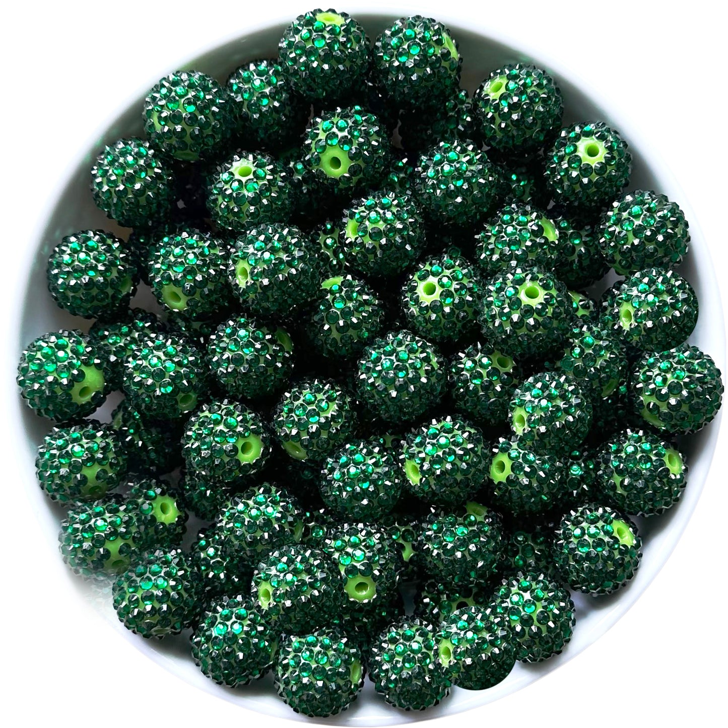 20mm Dark Green Rhinestone Bubblegum Acrylic Beads