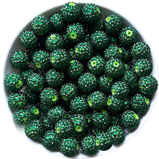 20mm Dark Green Rhinestone Bubblegum Acrylic Beads
