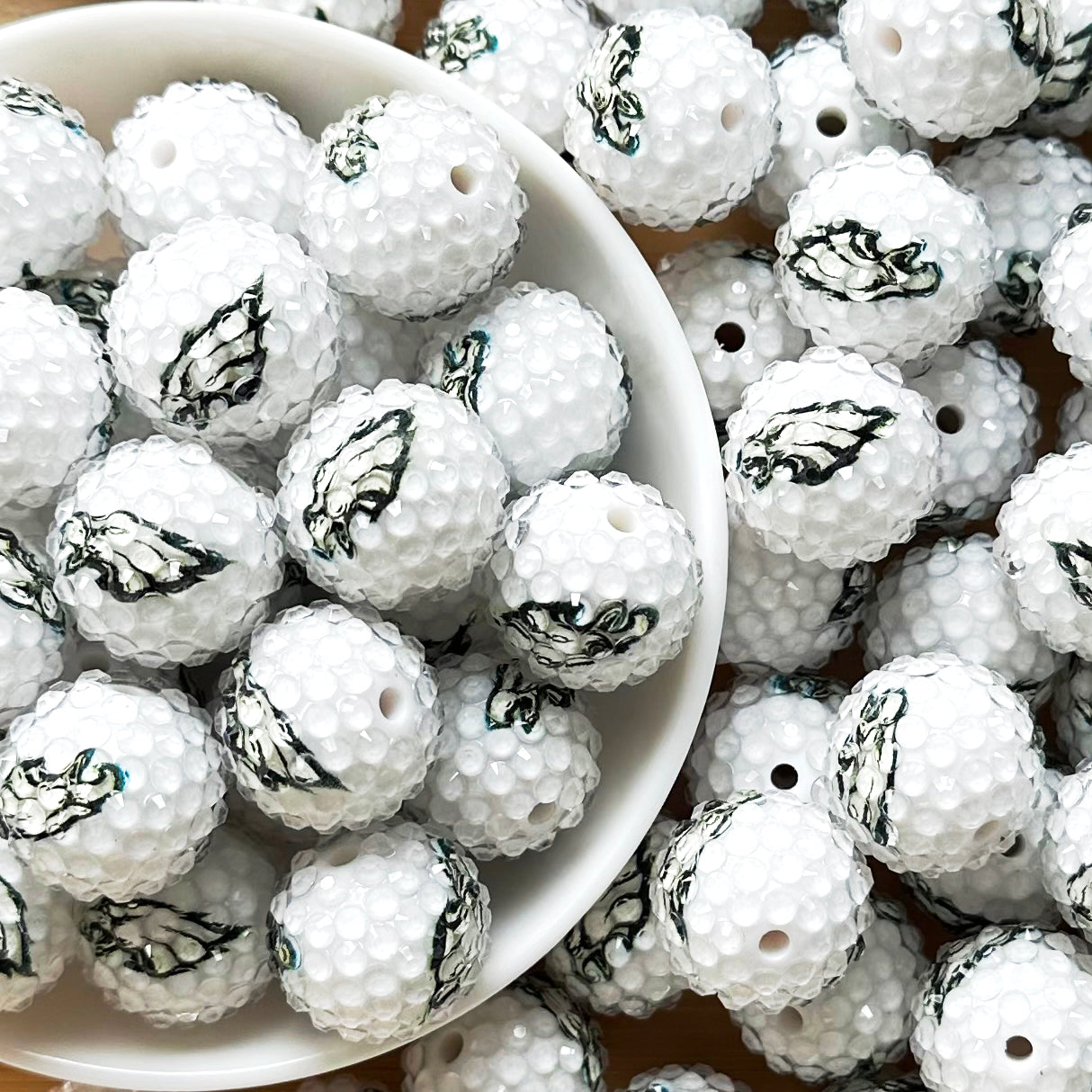 New 20mm Football Team Rhinestone Bubblegum Acrylic Beads