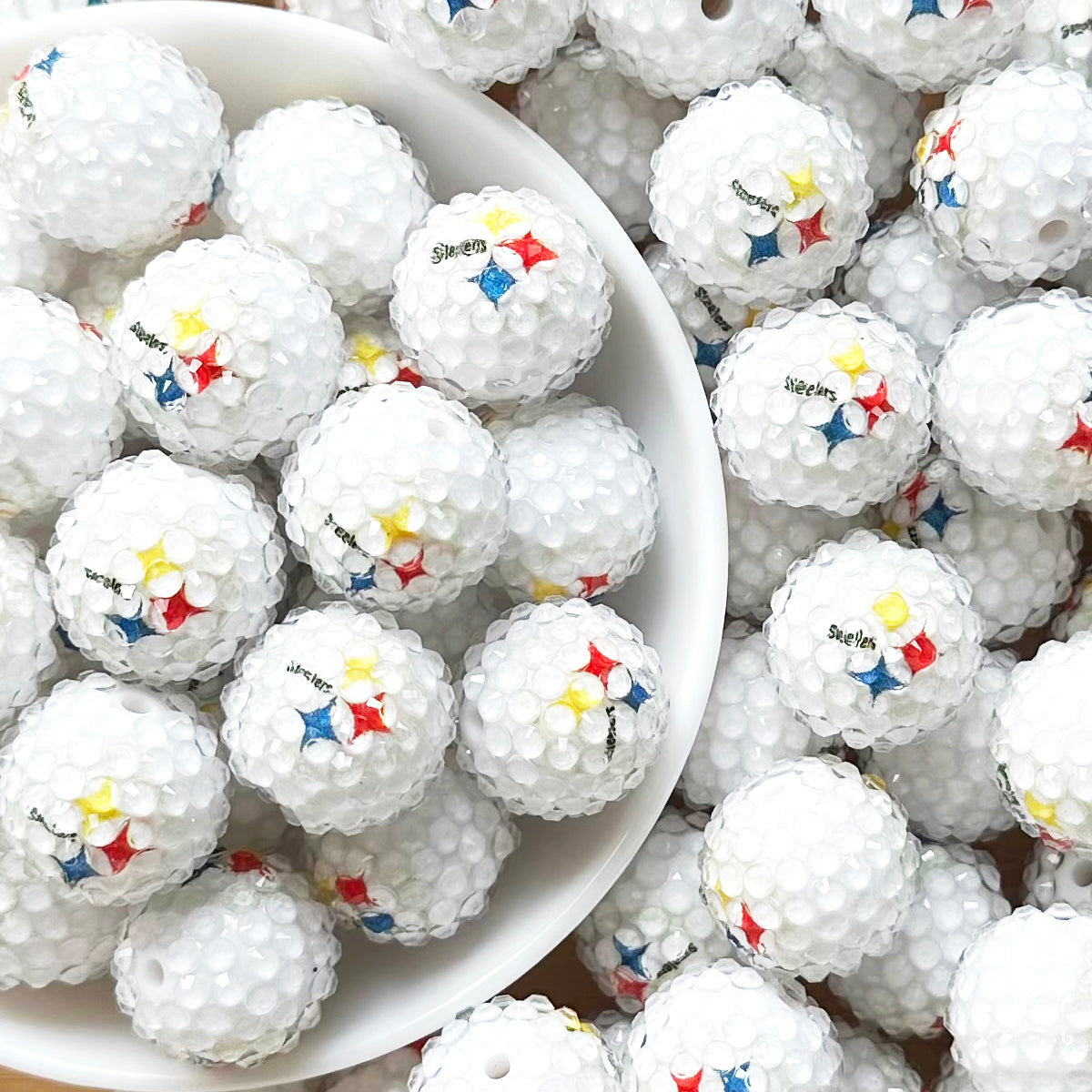 New 20mm Football Team Rhinestone Bubblegum Acrylic Beads