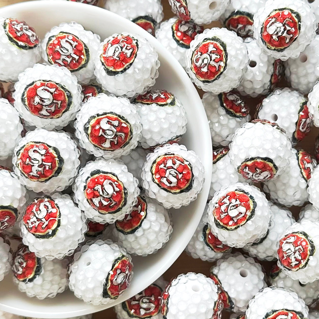 New 20mm Football Team Rhinestone Bubblegum Acrylic Beads