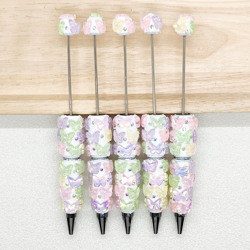 Iridescent Butterfly Rhinestone Crystal Bling Beadable Pen