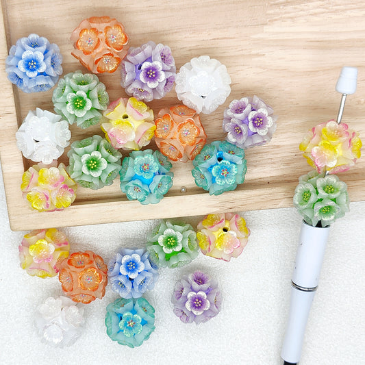 Iridescent Glitter Floral Polymer Clay Beads,Sparkly Beads