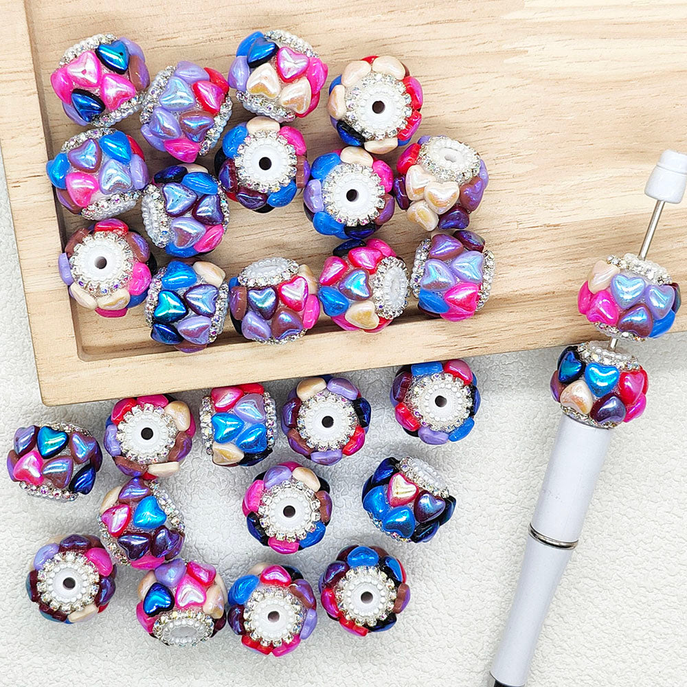 Iridescent Heart Rhinestone Fancy Acrylic Ball,Chunky Beads