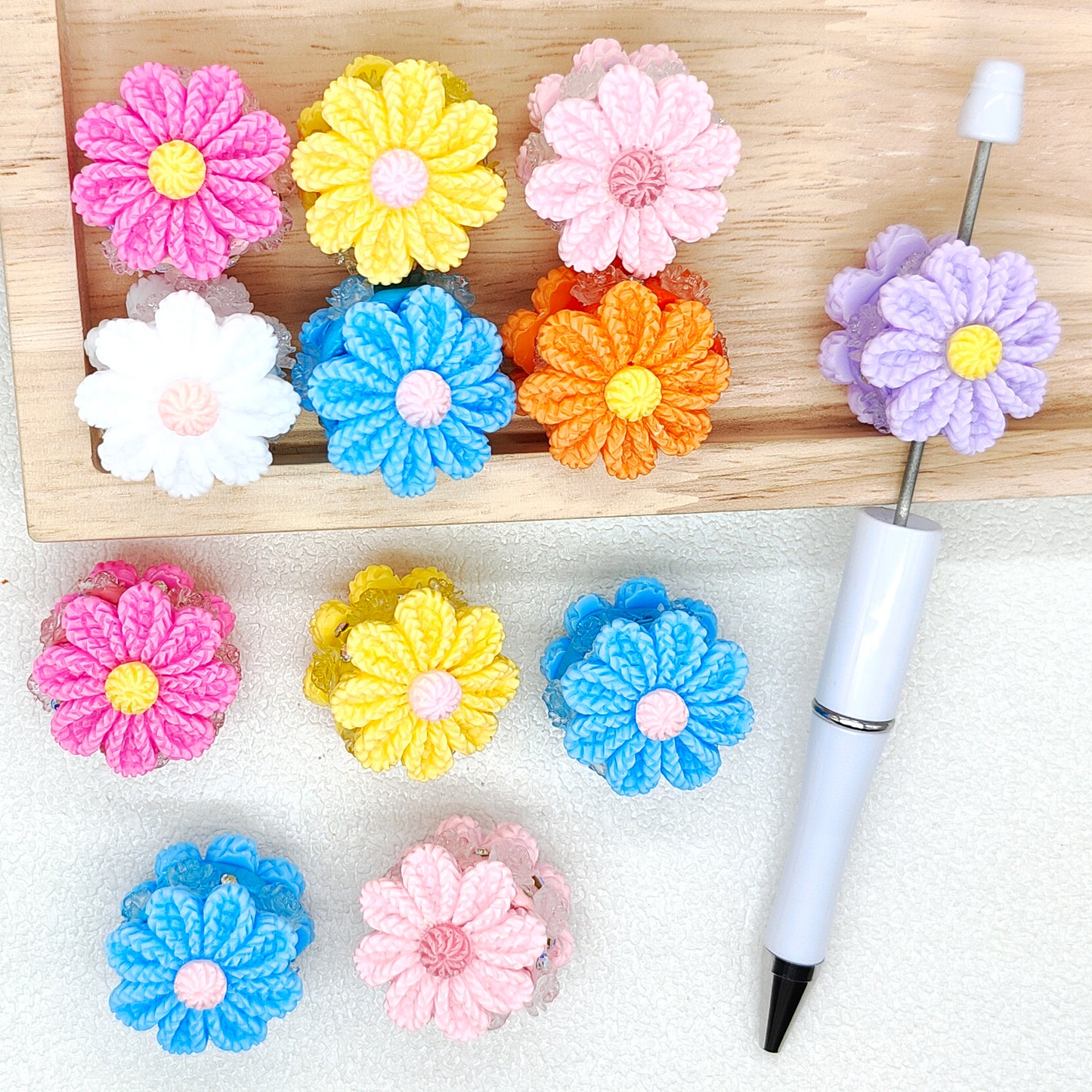 Knitted Flower Resin Polymer Clay Rhinestone Fancy Beads