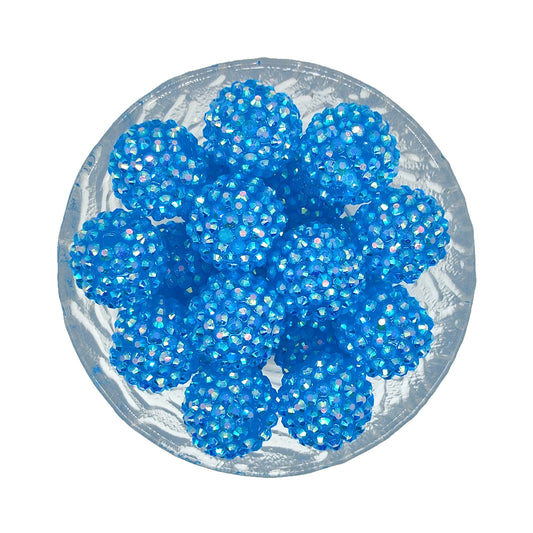 20mm Lake Blue Rhinestone Bubblegum Acrylic Beads