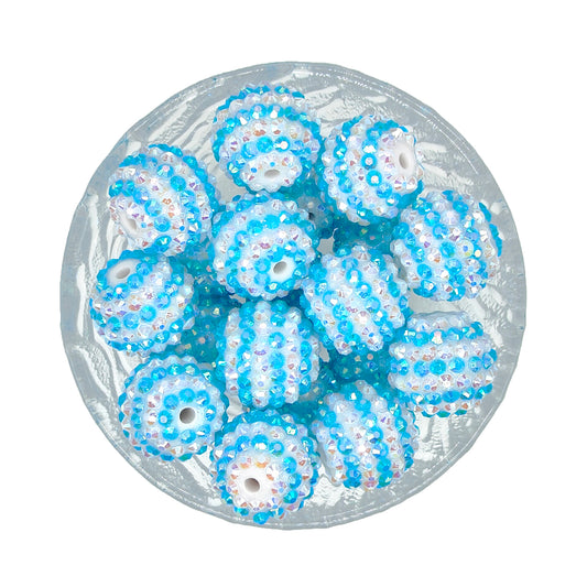 20mm Lake Blue Striped Rhinestone Bubblegum Acrylic Beads