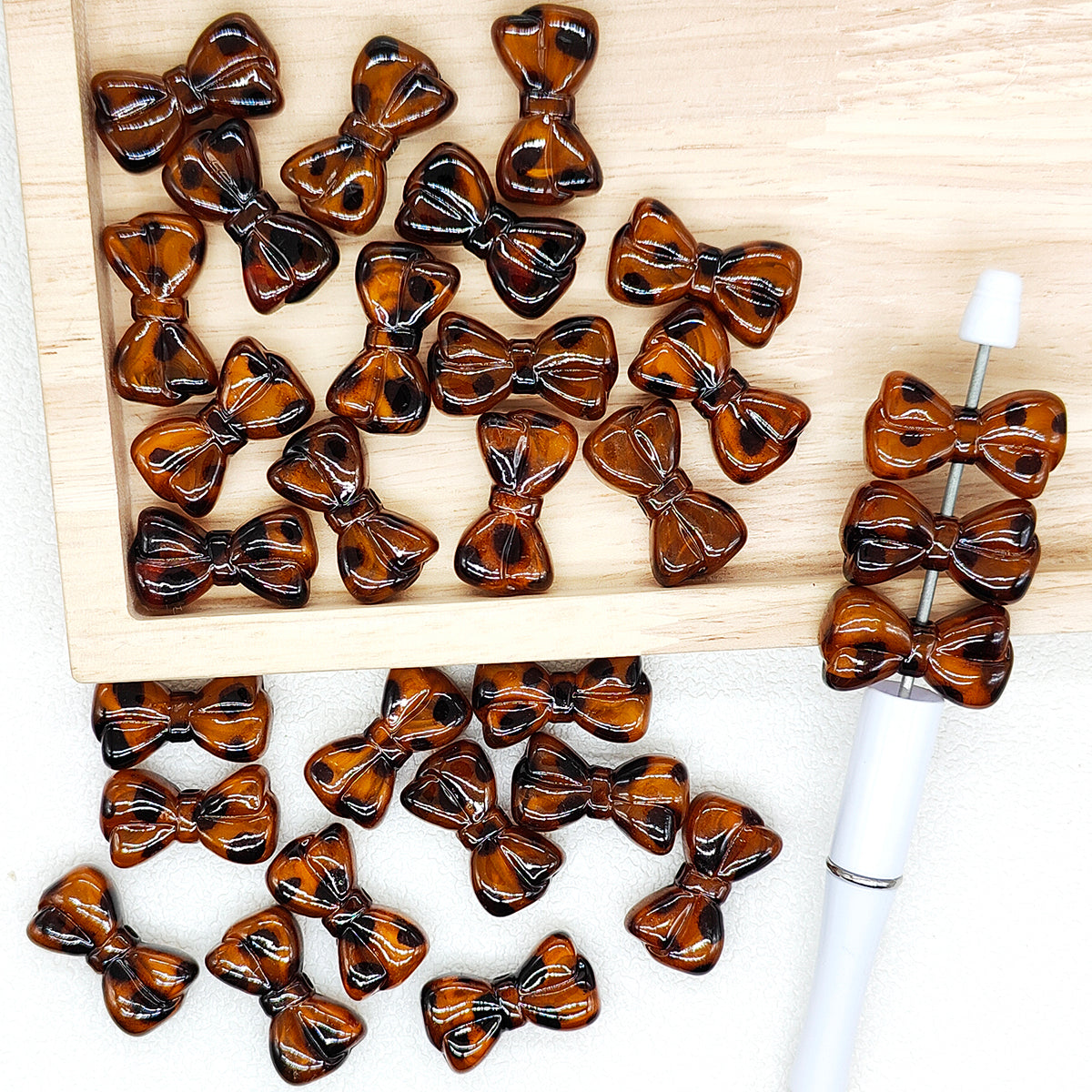 Leopard Bow Acrylic Beads,Shape Beads for Keychain Making