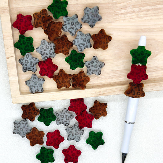 Leopard Star Flocked Acrylic Beads for Christmas Gift
