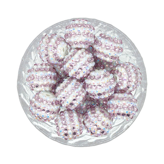 20mm Lilac Striped Rhinestone Bubblegum Acrylic Beads