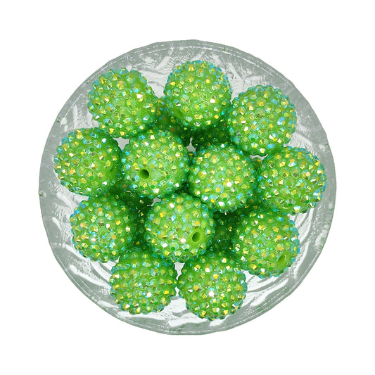 20mm Lime Green Rhinestone Bubblegum Acrylic Beads